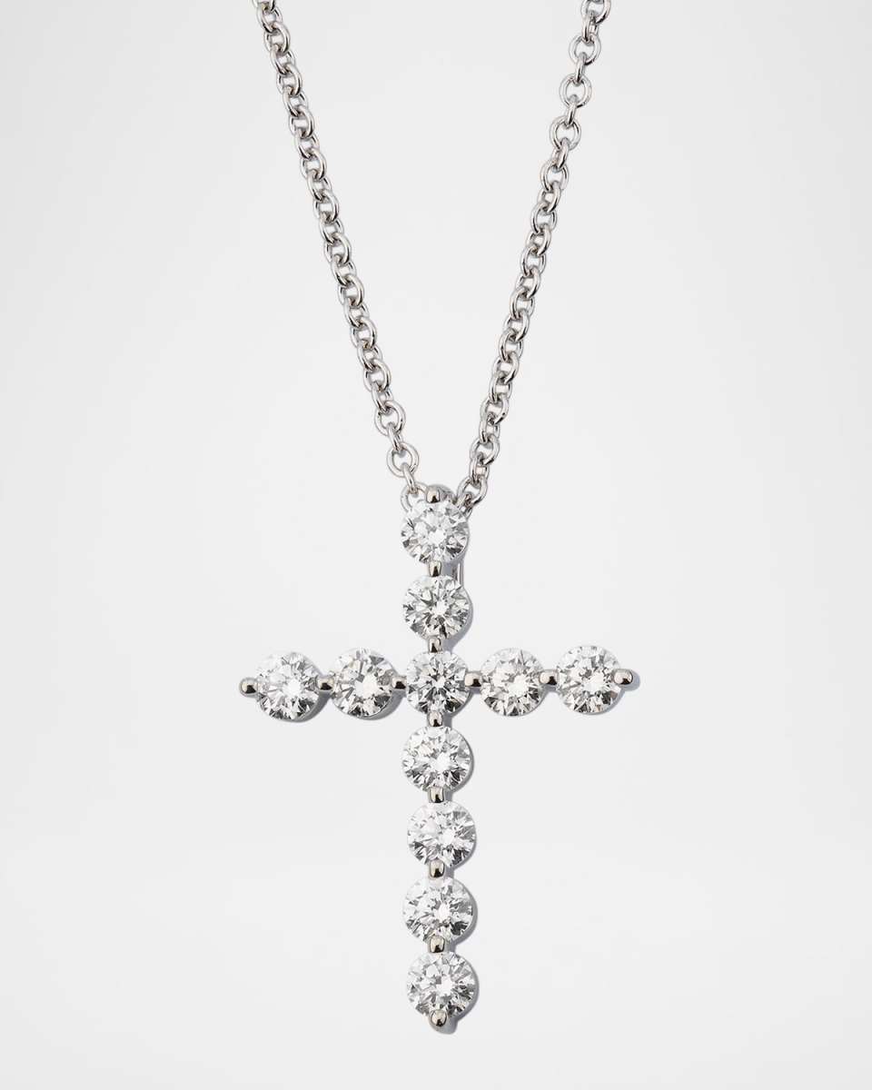 18K White Gold Diamond Cross Necklace, 20"L, 0.66tcw